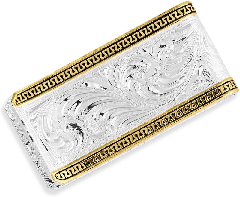 Montana Silversmiths مشبك نقود بأسلوب الحياة الغربي مصنوع في الولايات المتحدة الأمريكية (قرن طويل منحوت بلونين) - Image 3